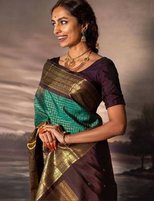 Ombre zari silk blend kanjeevaram saree 1