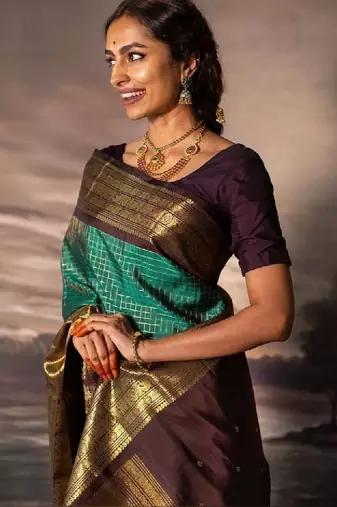 Ombre zari silk blend kanjeevaram saree
