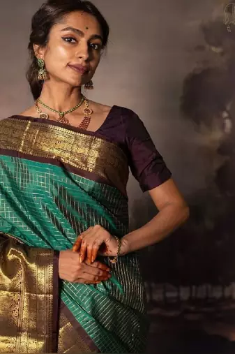 Ombre zari silk blend kanjeevaram saree