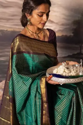 Ombre zari silk blend kanjeevaram saree