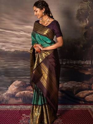 Ombre zari silk blend kanjeevaram saree 4