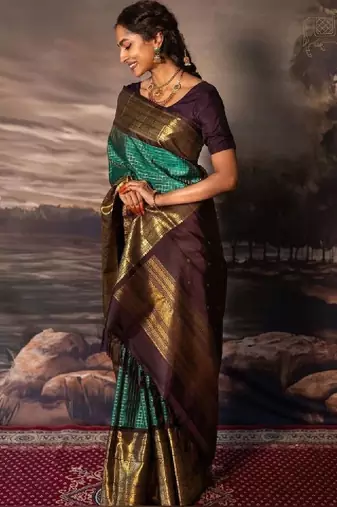Ombre zari silk blend kanjeevaram saree