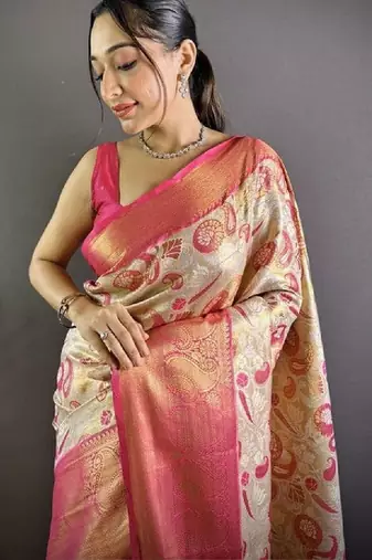 Woven design zari silk blend kanjeevaram saree