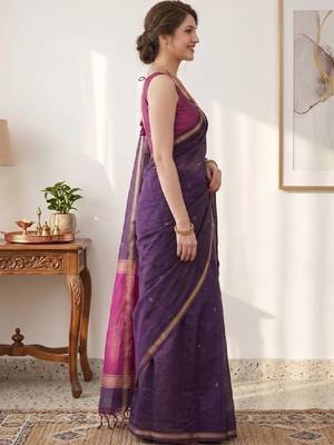Woven design zari silk blend kanjeevaram saree 3