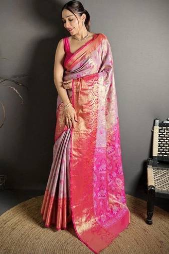 Woven design zari silk blend kanjeevaram saree