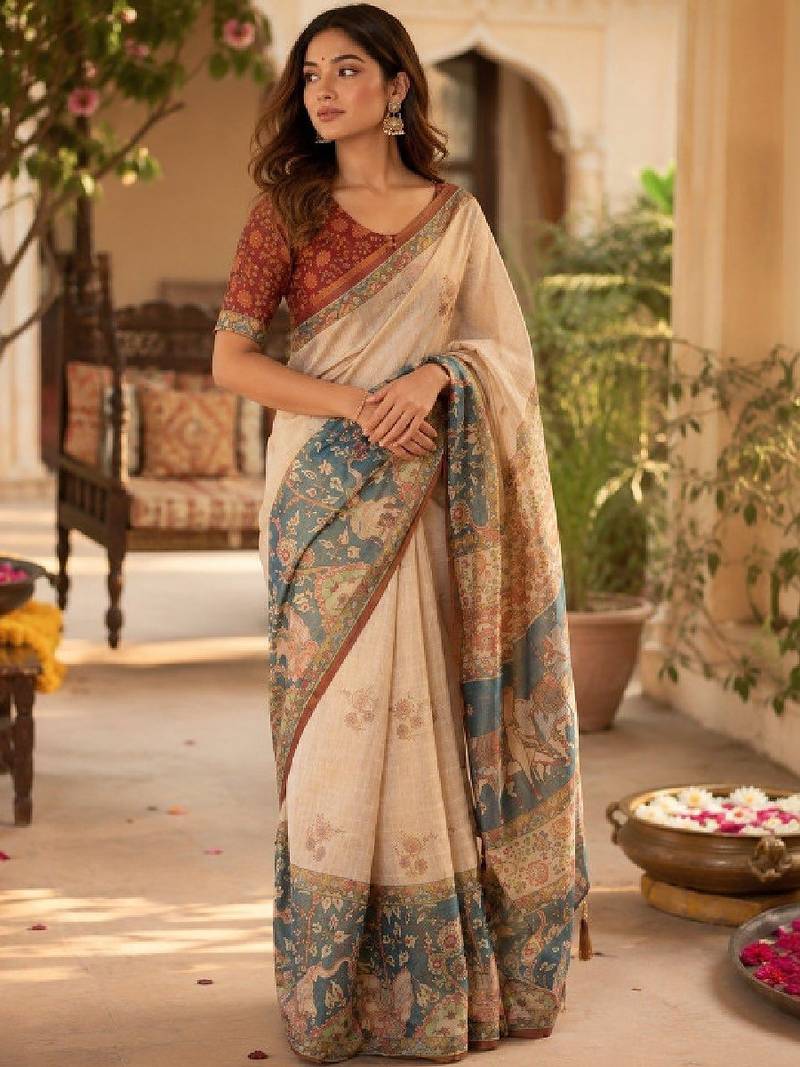 Ethnic motifs art silk handloom kanjeevaram saree