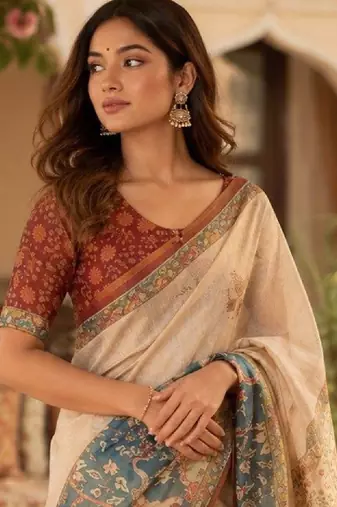 Ethnic motifs art silk handloom kanjeevaram saree