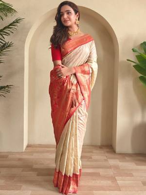 Woven design paithani silk zari weaving contrast blouse piece & sarees 1