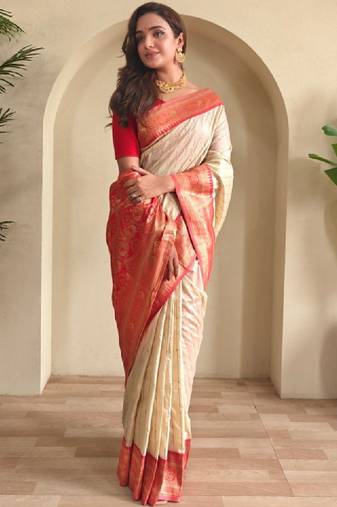Woven design paithani silk zari weaving contrast blouse piece & sarees