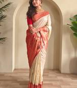 Woven design paithani silk zari weaving contrast blouse piece & sarees
