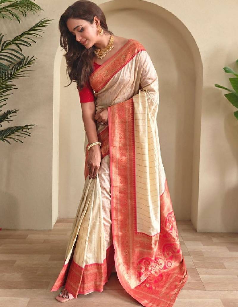 Woven design paithani silk zari weaving contrast blouse piece & sarees