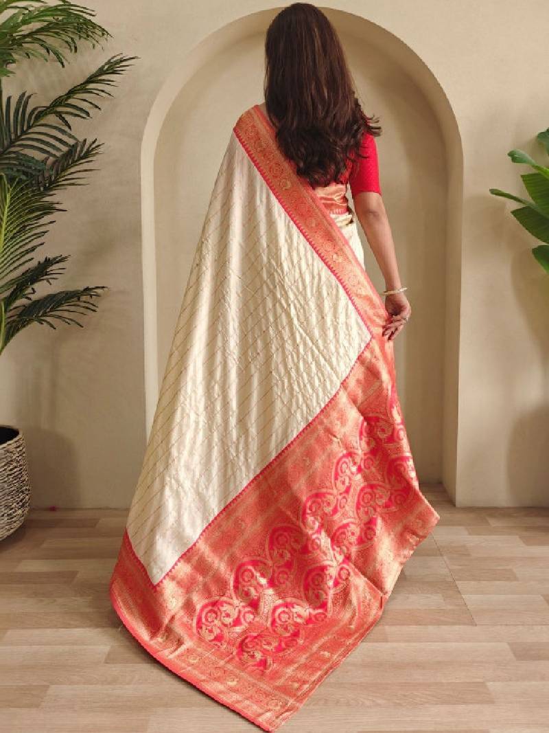 Woven design paithani silk zari weaving contrast blouse piece & sarees