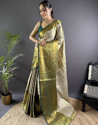 Woven design kanjeevaram sarees with unstitched blouse piece 1