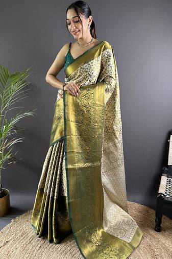 Woven design kanjeevaram sarees with unstitched blouse piece