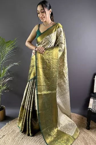 Woven design kanjeevaram sarees with unstitched blouse piece
