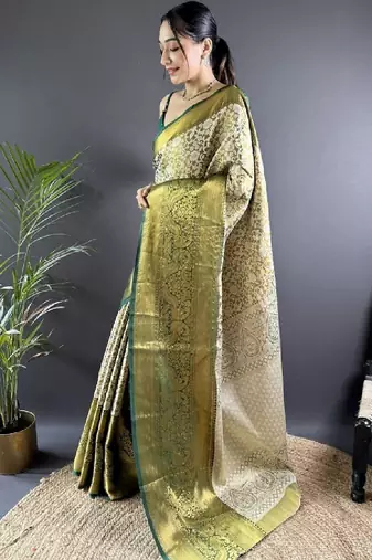 Woven design kanjeevaram sarees with unstitched blouse piece