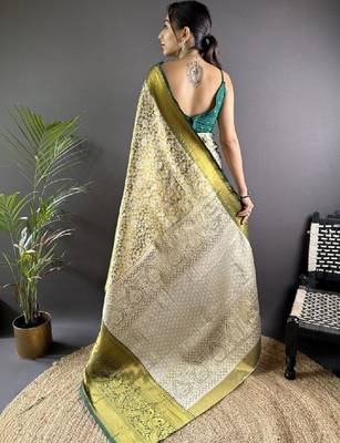 Woven design kanjeevaram sarees with unstitched blouse piece 4