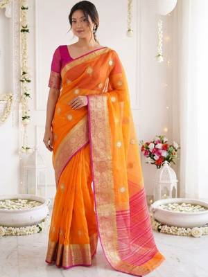 Floral zari organza designer kanjeevaram saree 1