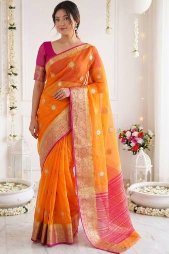 Floral zari organza designer kanjeevaram saree