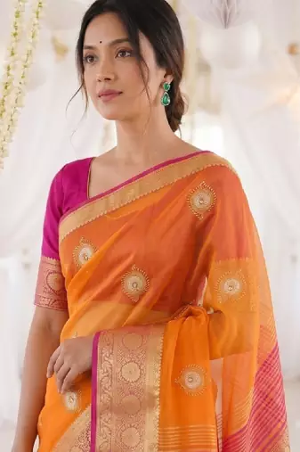 Floral zari organza designer kanjeevaram saree
