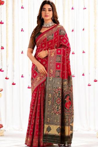 Ethnic motifs zari silk blend handloom kanjeevaram saree