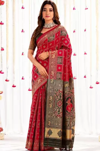 Ethnic motifs zari silk blend handloom kanjeevaram saree