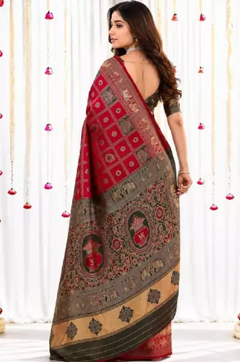 Ethnic motifs zari silk blend handloom kanjeevaram saree