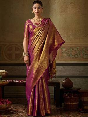 Woven design zari silk blend designer kanjeevaram saree 4