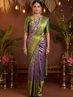 Woven design zari art silk handloom kanjeevaram saree 1