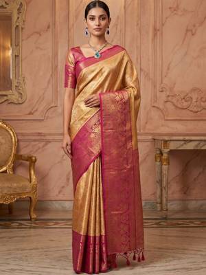 Ethnic motifs zari art silk handloom kanjeevaram saree 1