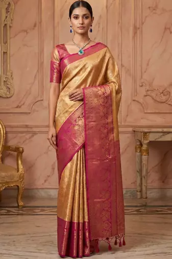 Ethnic motifs zari art silk handloom kanjeevaram saree
