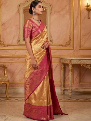 Ethnic motifs zari art silk handloom kanjeevaram saree 3