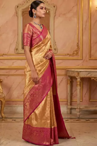 Ethnic motifs zari art silk handloom kanjeevaram saree