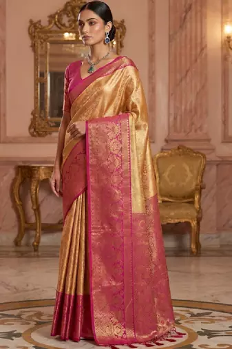 Ethnic motifs zari art silk handloom kanjeevaram saree
