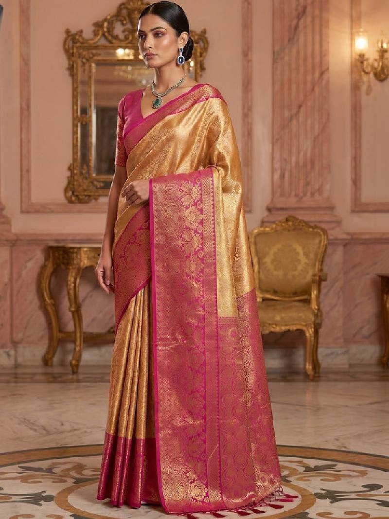 Ethnic motifs zari art silk handloom kanjeevaram saree