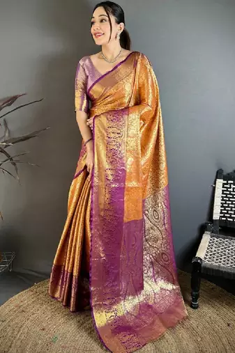 Woven design zari silk blend designer kanjeevaram saree