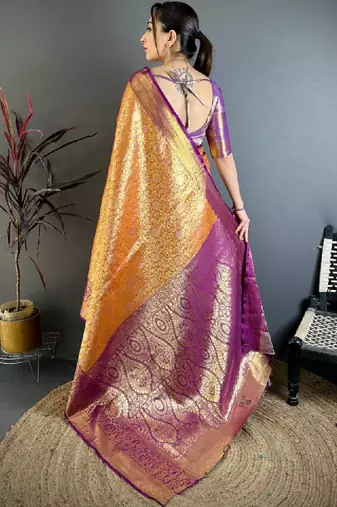 Woven design zari silk blend designer kanjeevaram saree