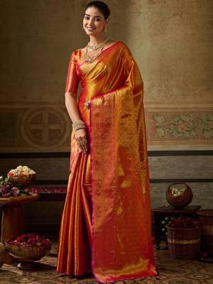 Woven design zari silk blend kanjeevaram saree 1
