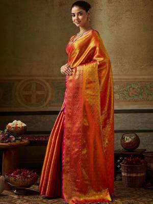 Woven design zari silk blend kanjeevaram saree 2
