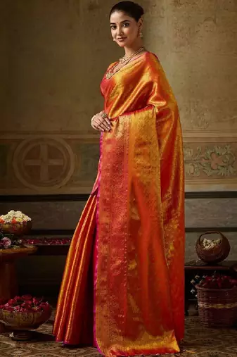 Woven design zari silk blend kanjeevaram saree