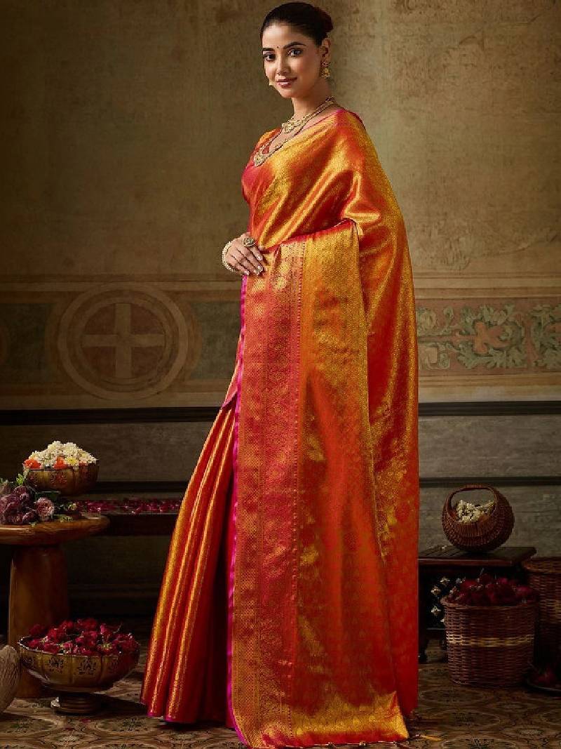 Woven design zari silk blend kanjeevaram saree