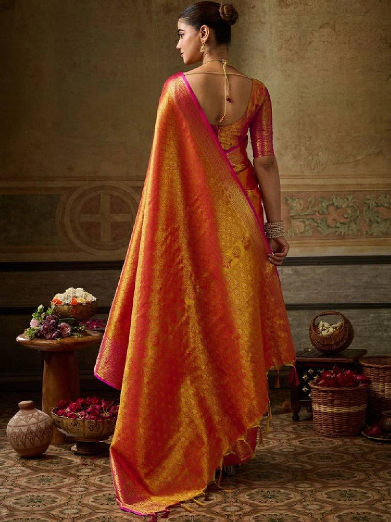 Woven design zari silk blend kanjeevaram saree