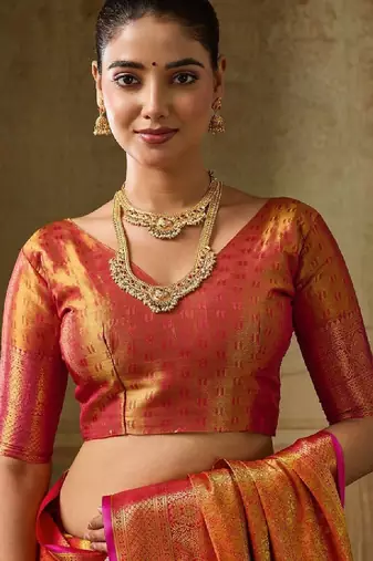 Woven design zari silk blend kanjeevaram saree