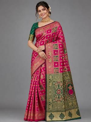Woven design zari silk blend kanjeevaram saree 1