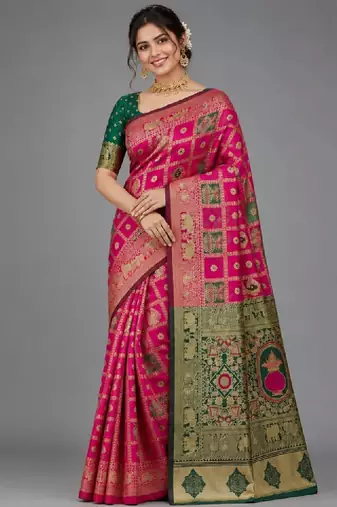 Woven design zari silk blend kanjeevaram saree