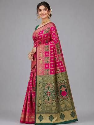 Woven design zari silk blend kanjeevaram saree 2