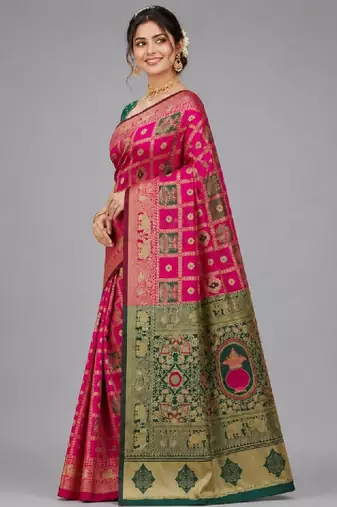 Woven design zari silk blend kanjeevaram saree
