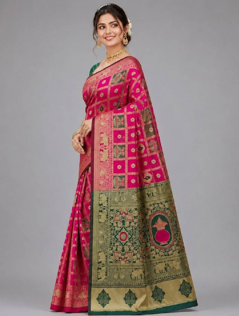 Woven design zari silk blend kanjeevaram saree