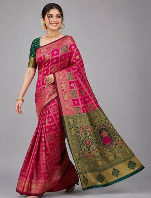 Woven design zari silk blend kanjeevaram saree 3