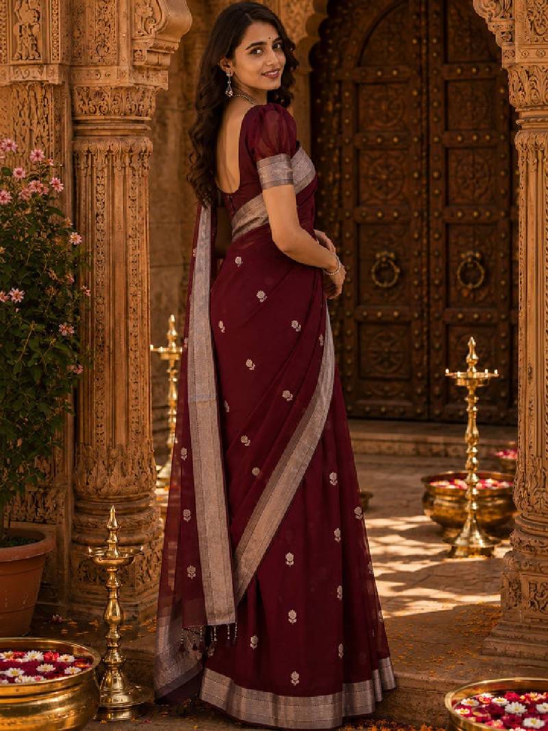 Ethnic motifs zari handloom kanjeevaram saree